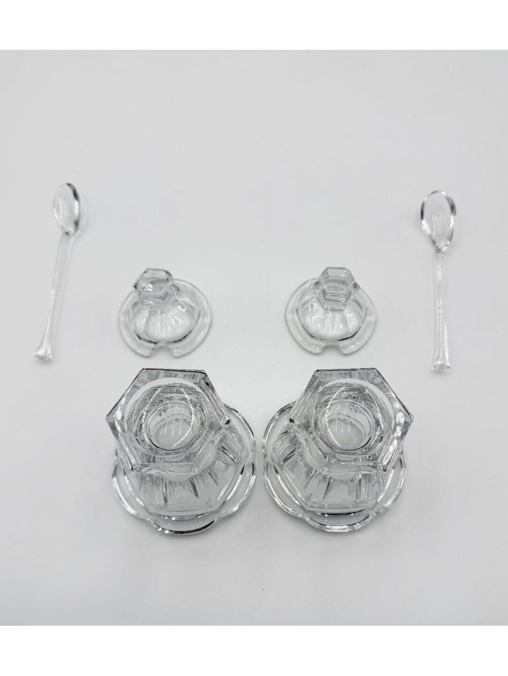 Pair of Baccarat Crystal Harcourt Missouri Jam Jars Lidded with Spoons - Picture 8 of 9